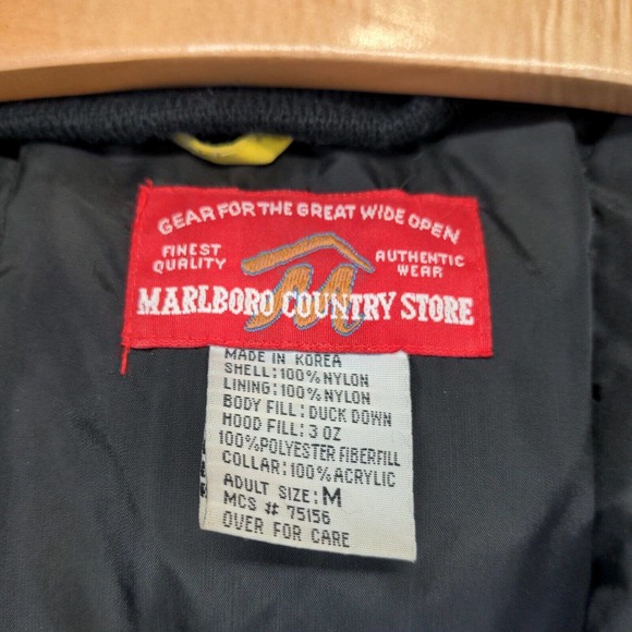 Marlboro Country Store Men's Down Hooded Puffer Jacket Red Medium Vintage - Picture 13 of 16